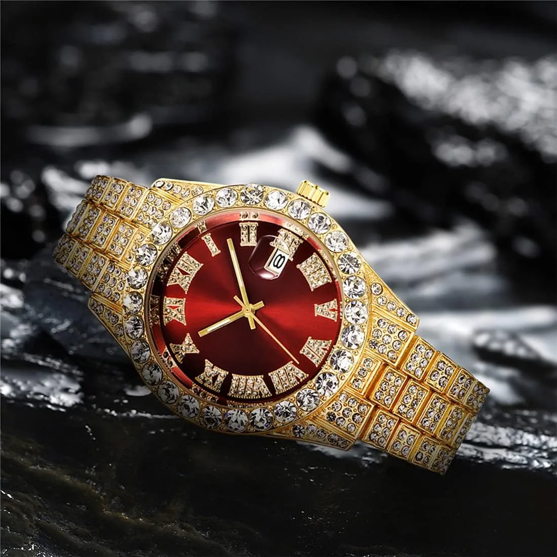 SENRUD Women's Men's Hip Hop Wrist Watch Unisex Crystal Rhinestone Watch Iced Out Watch