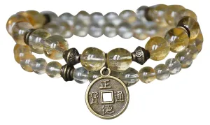 Set of two Wealth, Abundance Citrine Gemstone Bracelet,Lucky Coin Mala,Money Bracelet,Buddha Bracelet,OM Bracelet,Energy Bracelet,Sacral Chakra Healing