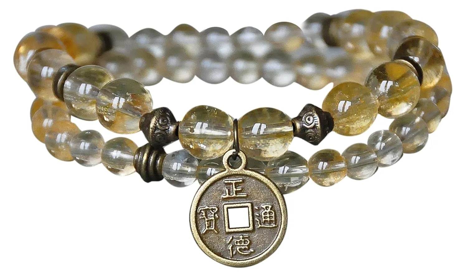 Set of two Wealth, Abundance Citrine Gemstone Bracelet,Lucky Coin Mala,Money Bracelet,Buddha Bracelet,OM Bracelet,Energy Bracelet,Sacral Chakra Healing