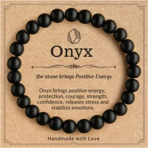 Seyaa 100% Natural Stone Crystal Bracelets, Adjustable Stretch Crystal Jewelry Gifts for Women Mens with Quote Card