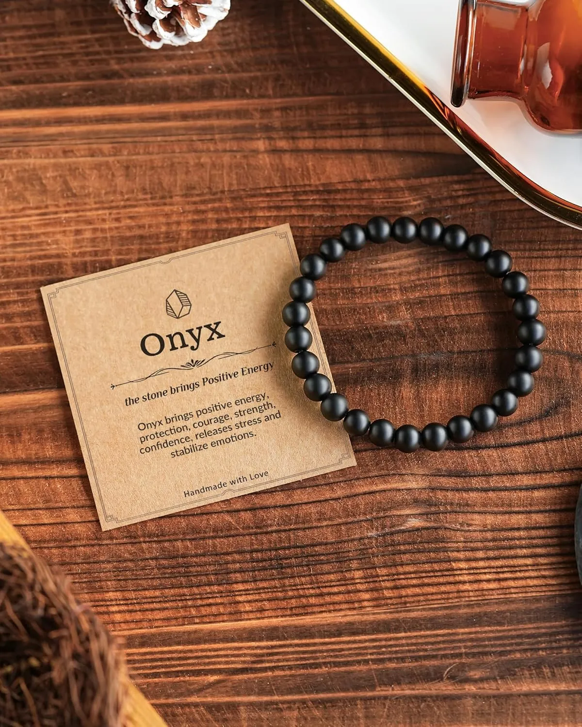 Seyaa 100% Natural Stone Crystal Bracelets, Adjustable Stretch Crystal Jewelry Gifts for Women Mens with Quote Card
