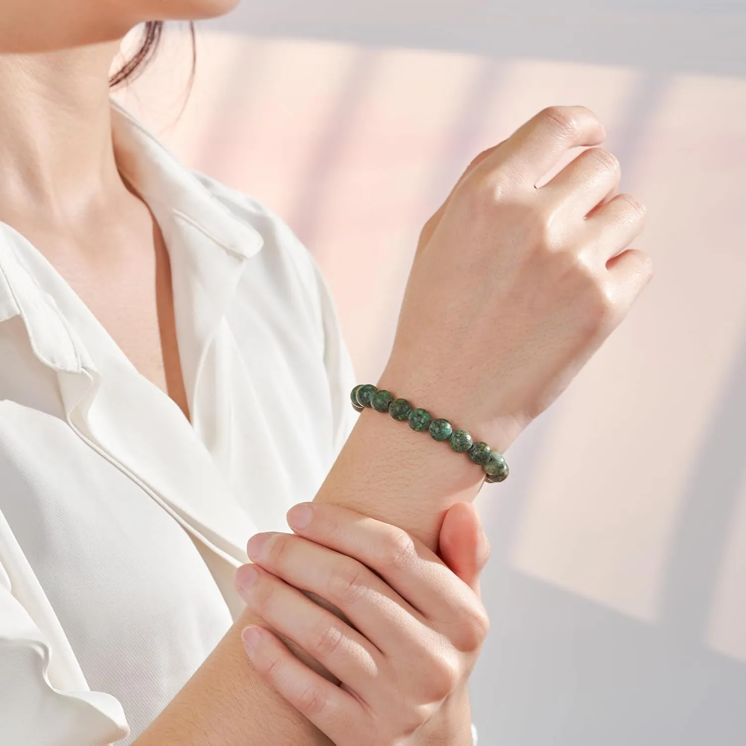 Seyaa Turquoise Jewelry for Women, Crystal Stone Stretch Round Bead Bracelets for Women Men, African Turquoise Valentines Gifts