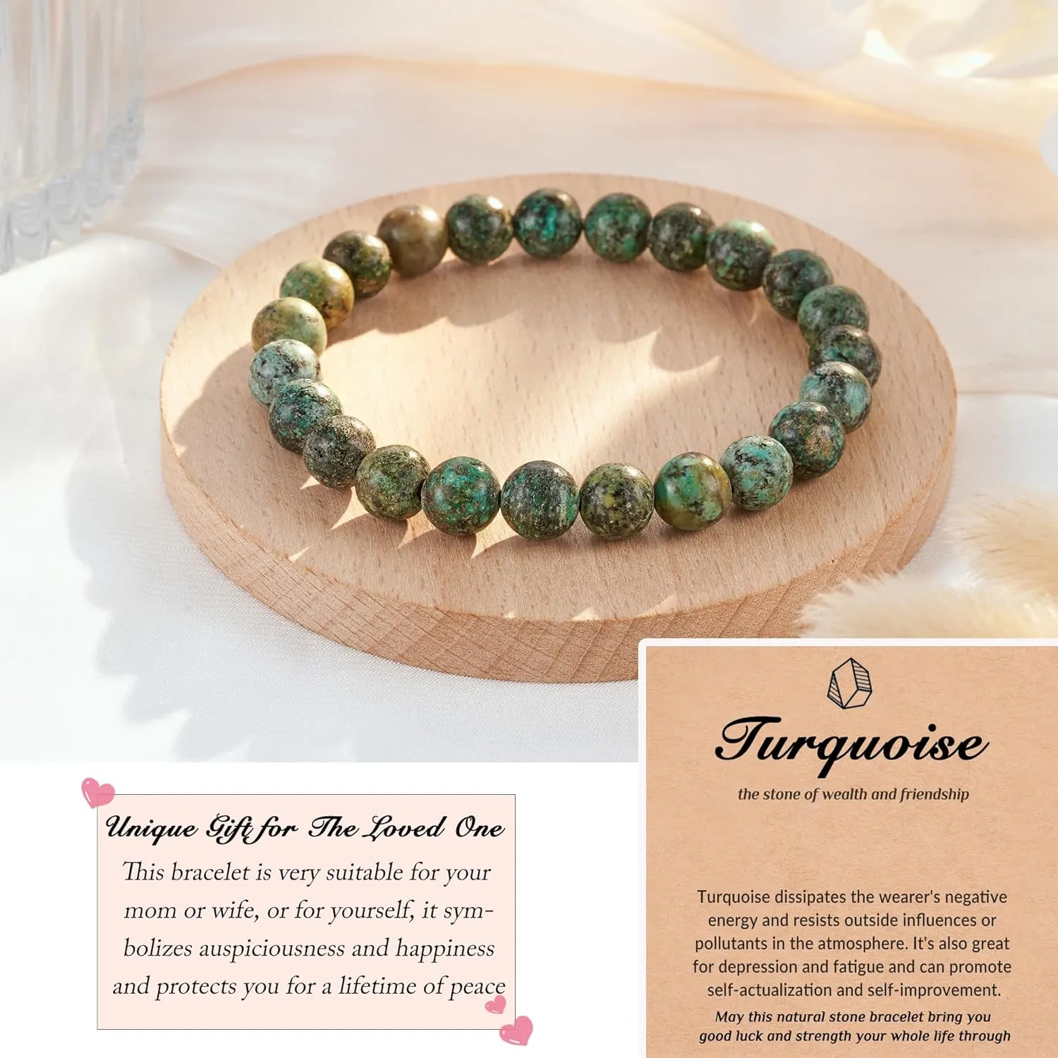 Seyaa Turquoise Jewelry for Women, Crystal Stone Stretch Round Bead Bracelets for Women Men, African Turquoise Valentines Gifts