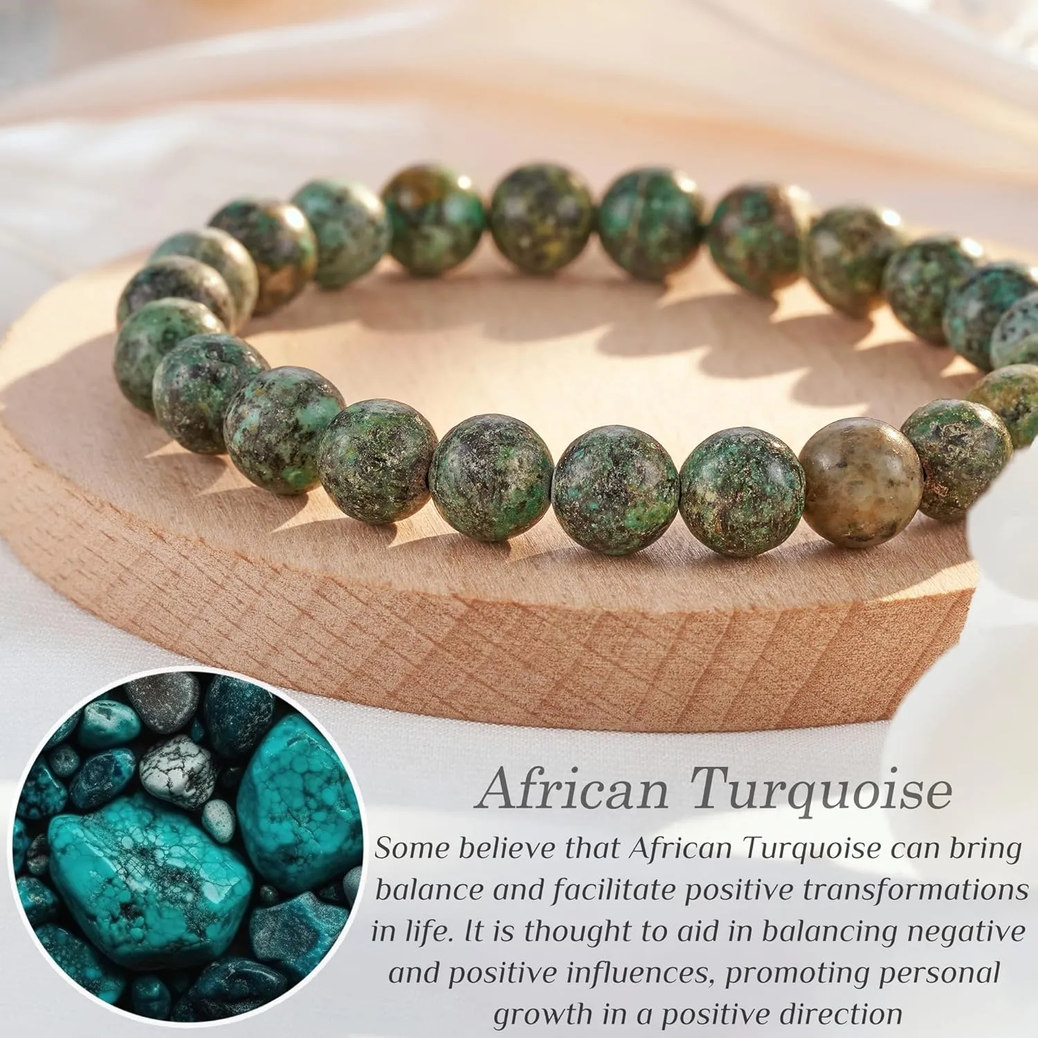 Seyaa Turquoise Jewelry for Women, Crystal Stone Stretch Round Bead Bracelets for Women Men, African Turquoise Valentines Gifts