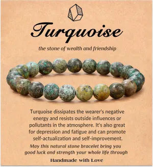 Seyaa Turquoise Jewelry for Women, Crystal Stone Stretch Round Bead Bracelets for Women Men, African Turquoise Valentines Gifts