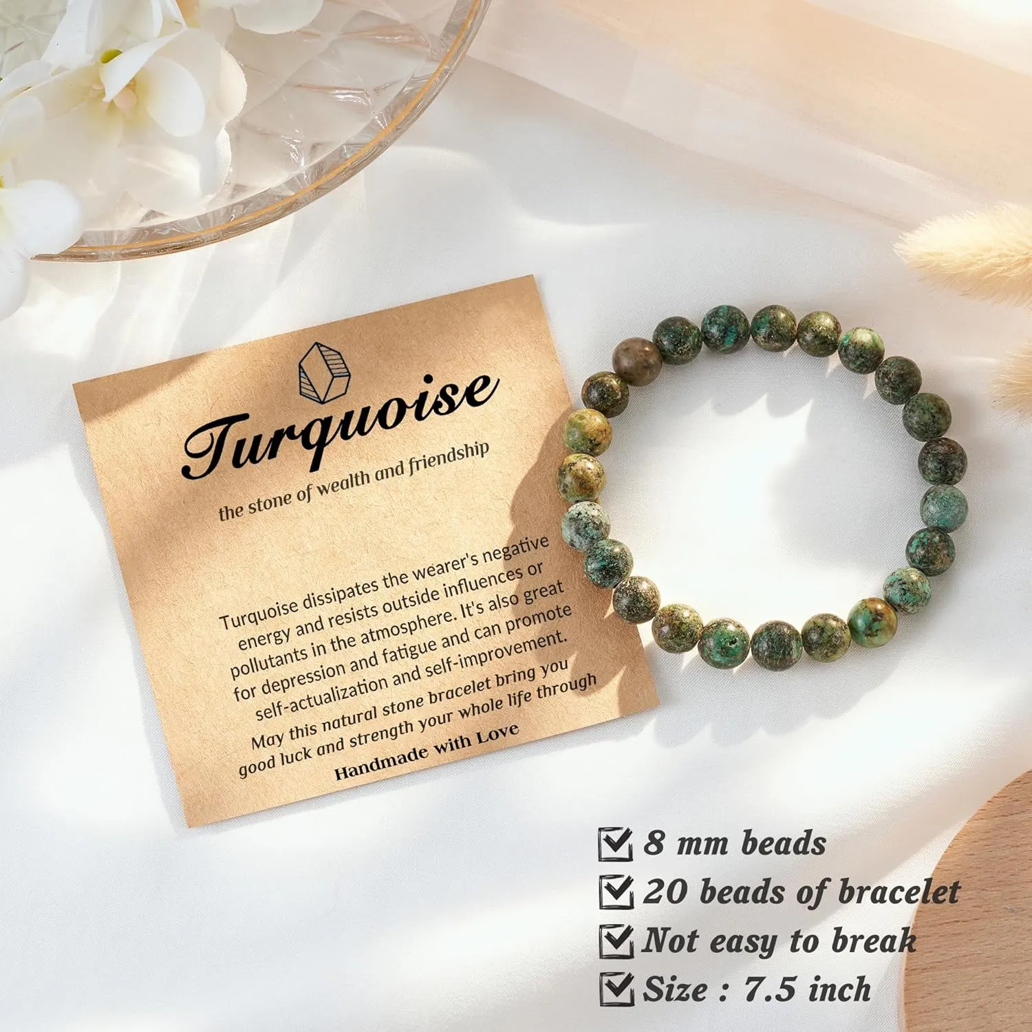 Seyaa Turquoise Jewelry for Women, Crystal Stone Stretch Round Bead Bracelets for Women Men, African Turquoise Valentines Gifts