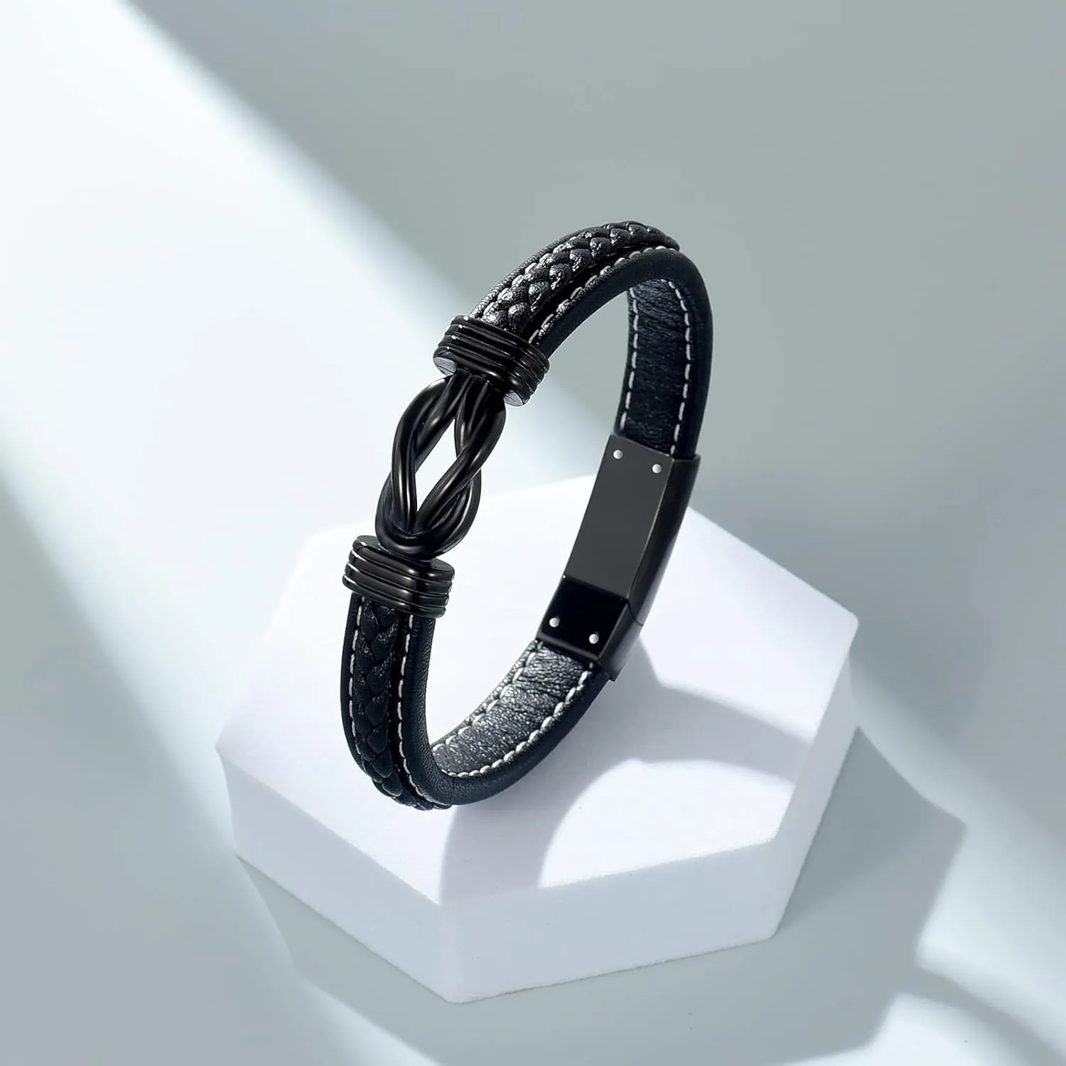shajwo Cremation Urn Bracelet for Ashes Jewelry for Women Men Infinity Memorial Keepsake Cuff Bangle Leather Bracelet