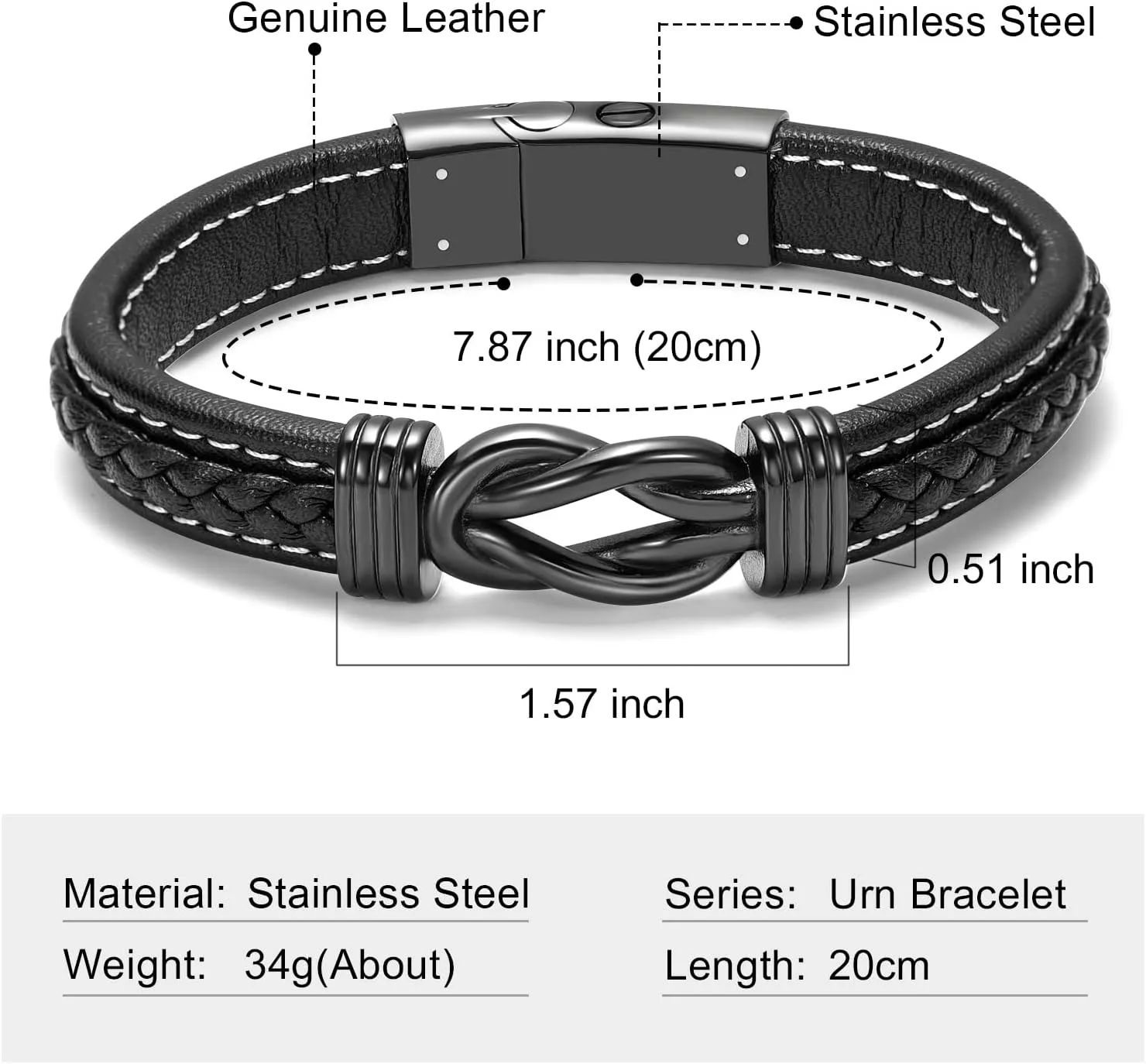 shajwo Cremation Urn Bracelet for Ashes Jewelry for Women Men Infinity Memorial Keepsake Cuff Bangle Leather Bracelet
