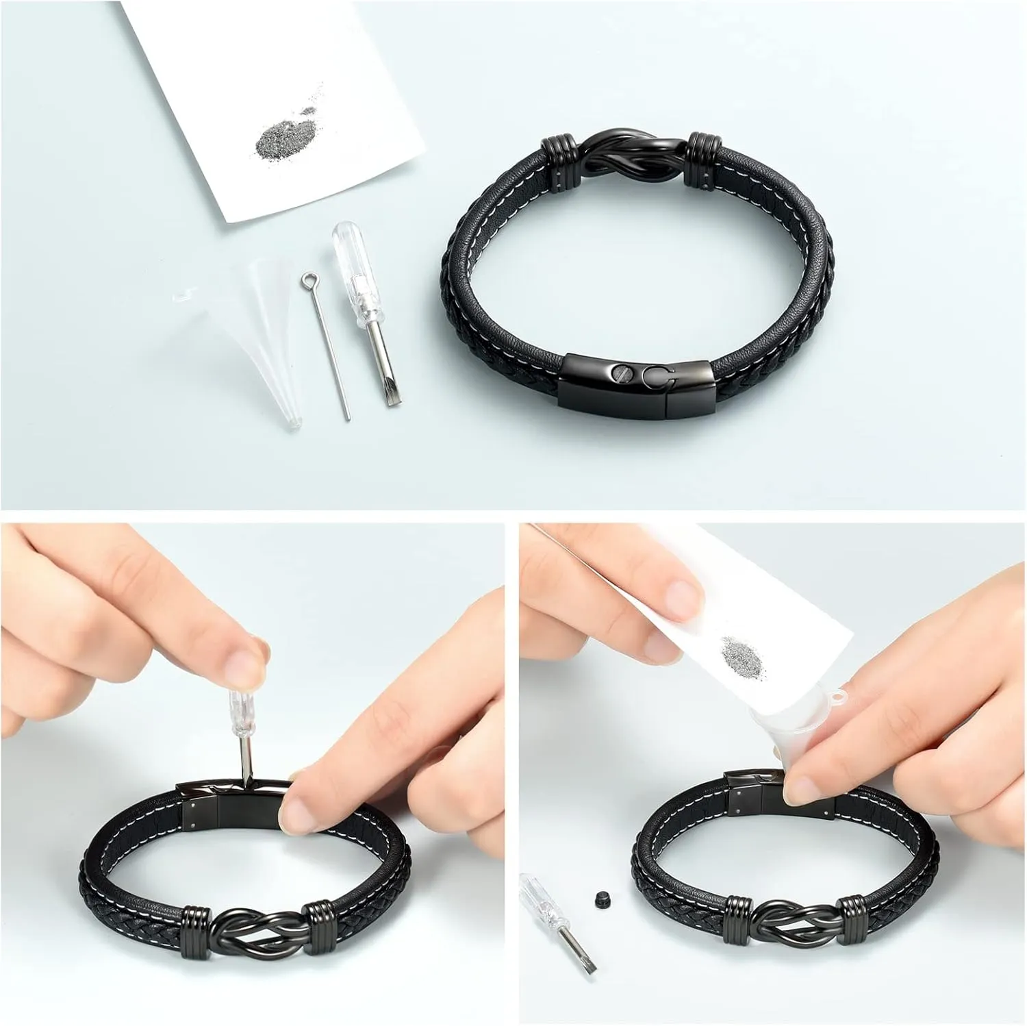 shajwo Cremation Urn Bracelet for Ashes Jewelry for Women Men Infinity Memorial Keepsake Cuff Bangle Leather Bracelet