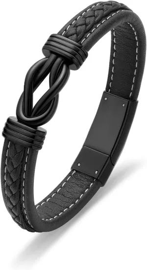shajwo Cremation Urn Bracelet for Ashes Jewelry for Women Men Infinity Memorial Keepsake Cuff Bangle Leather Bracelet