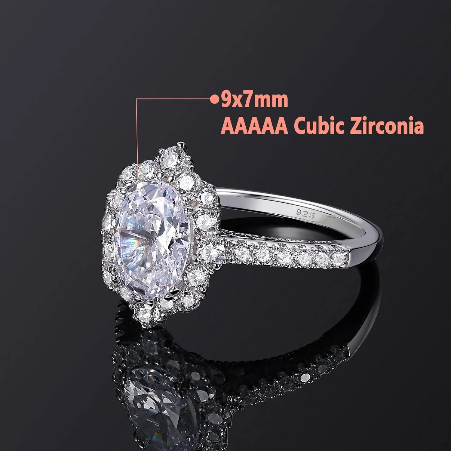 SHELOVES 2.7 Ct Oval Cut AAAAA Cubic Zirconia Floral Halo Engagement Ring for Women 925 Sterling Silver Sz 4.5-12