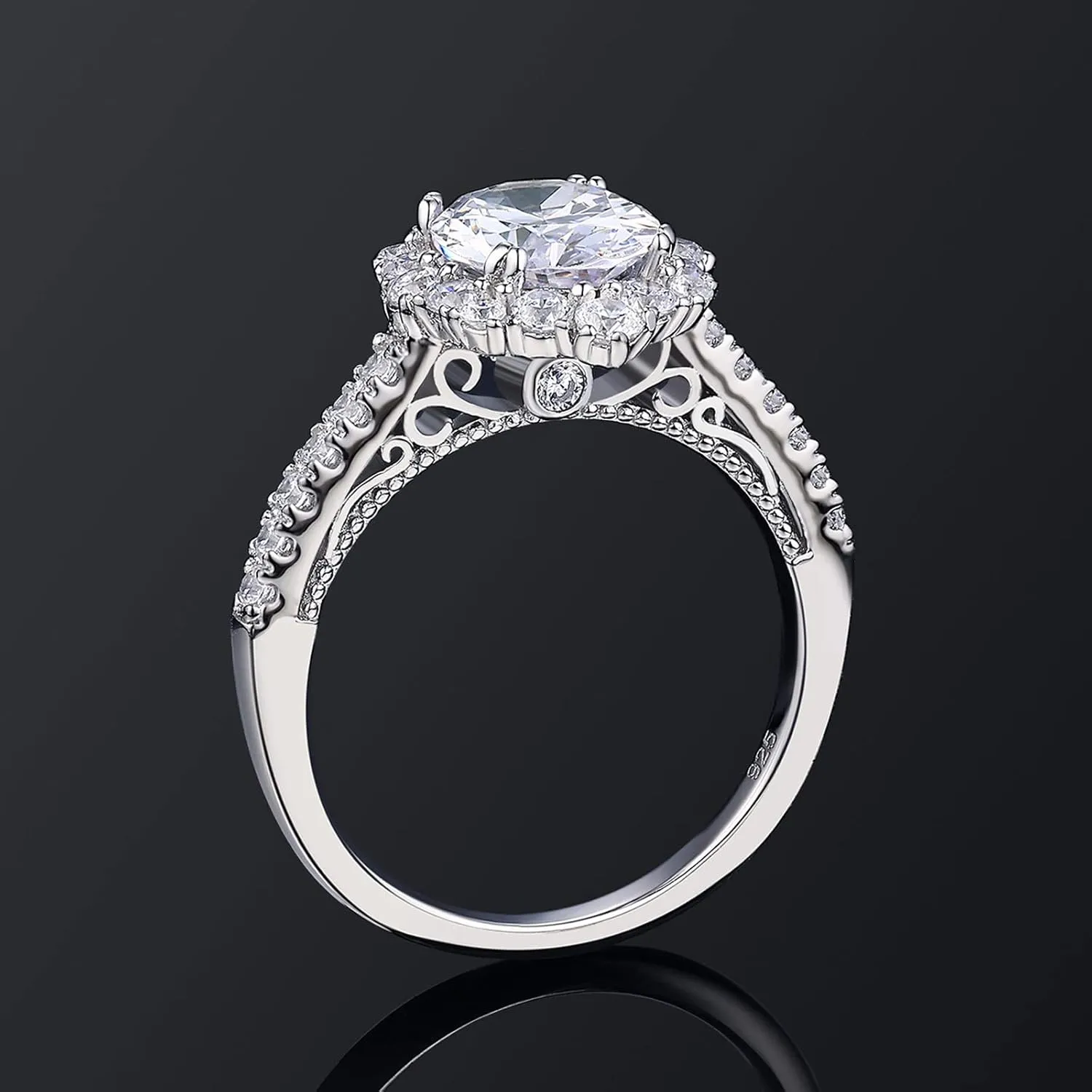 SHELOVES 2.7 Ct Oval Cut AAAAA Cubic Zirconia Floral Halo Engagement Ring for Women 925 Sterling Silver Sz 4.5-12