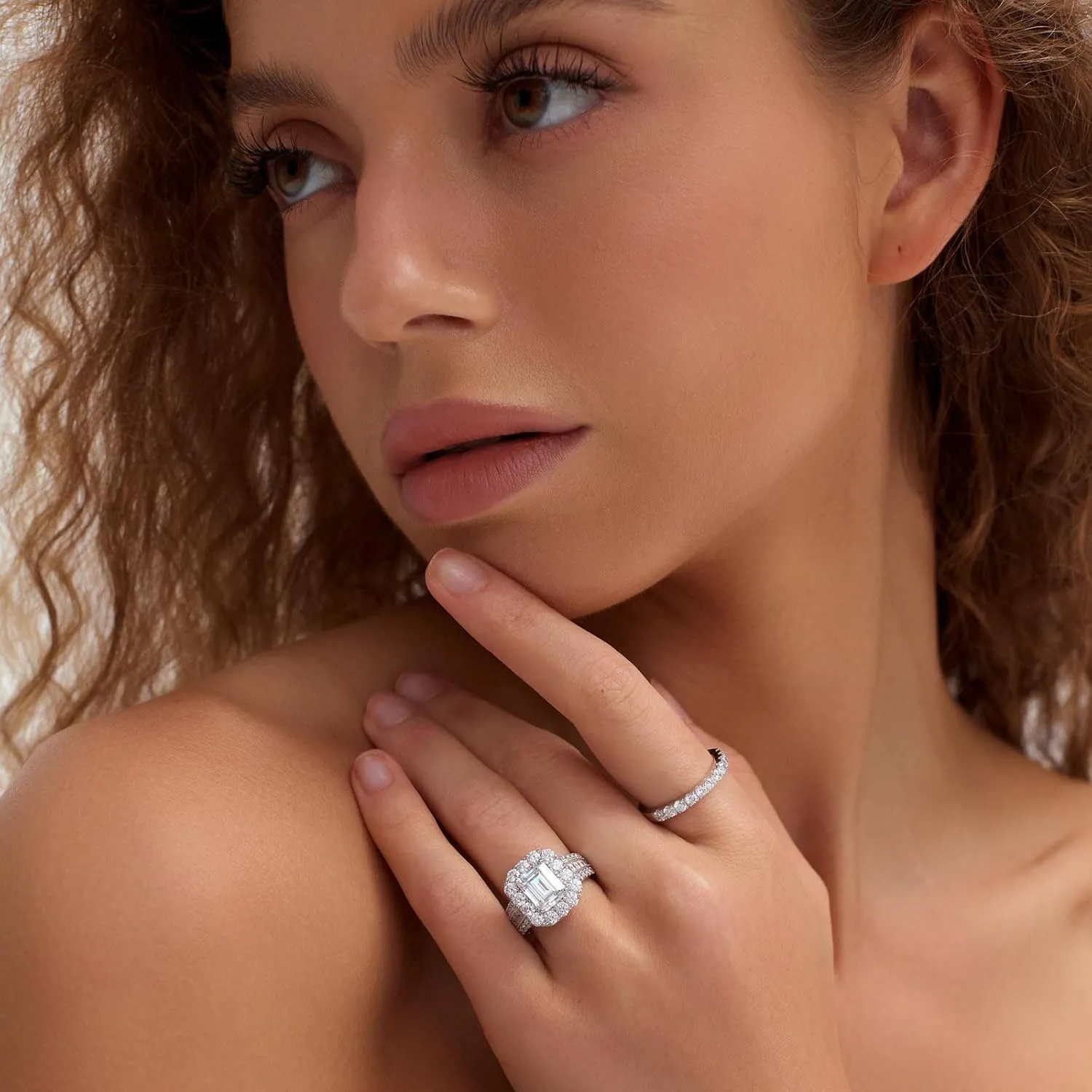 SHELOVES Emerald Cut Wedding Ring Sets For Women 5A Cubic Zirconia Bridal Sets 925 Sterling Silver Sz 5-10