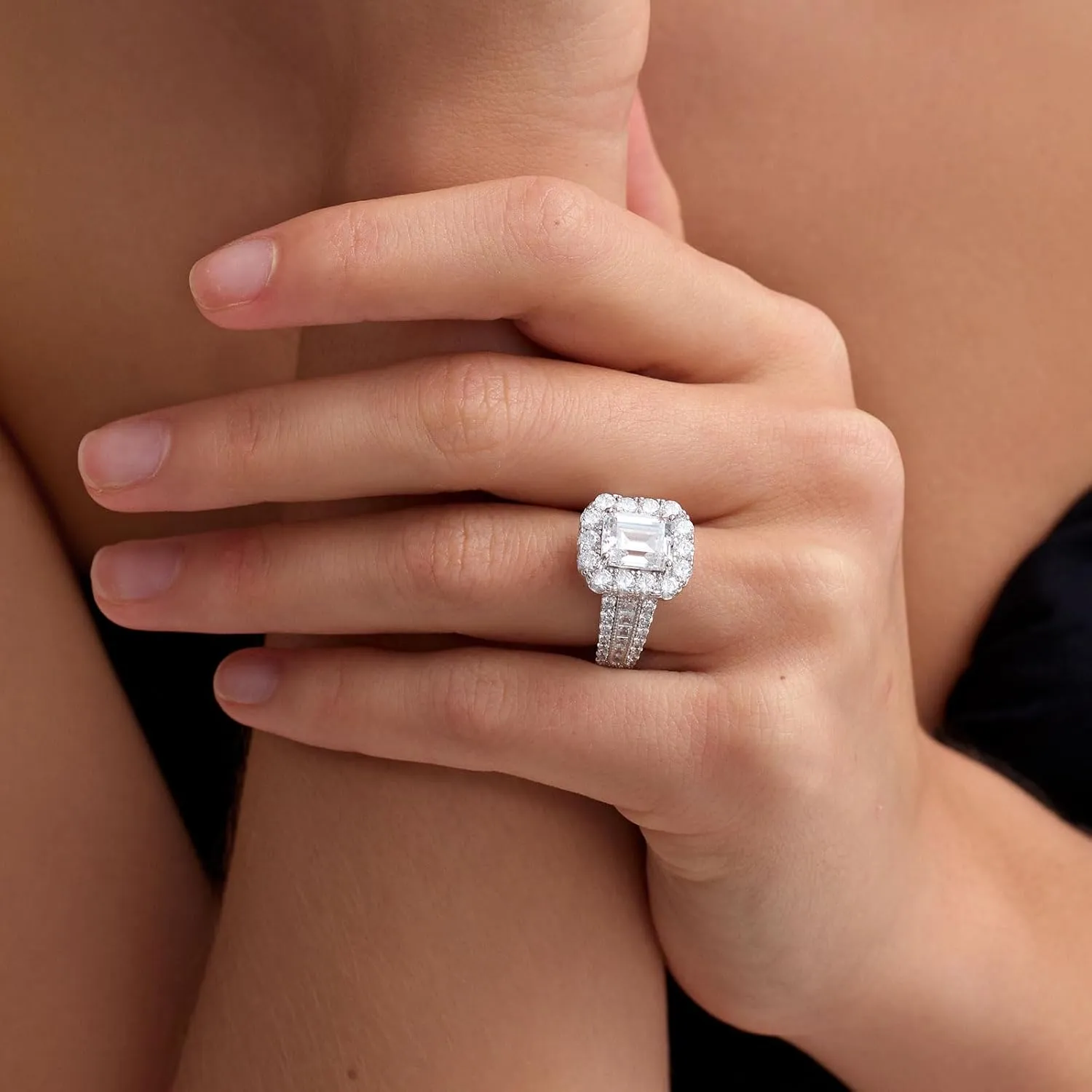 SHELOVES Emerald Cut Wedding Ring Sets For Women 5A Cubic Zirconia Bridal Sets 925 Sterling Silver Sz 5-10