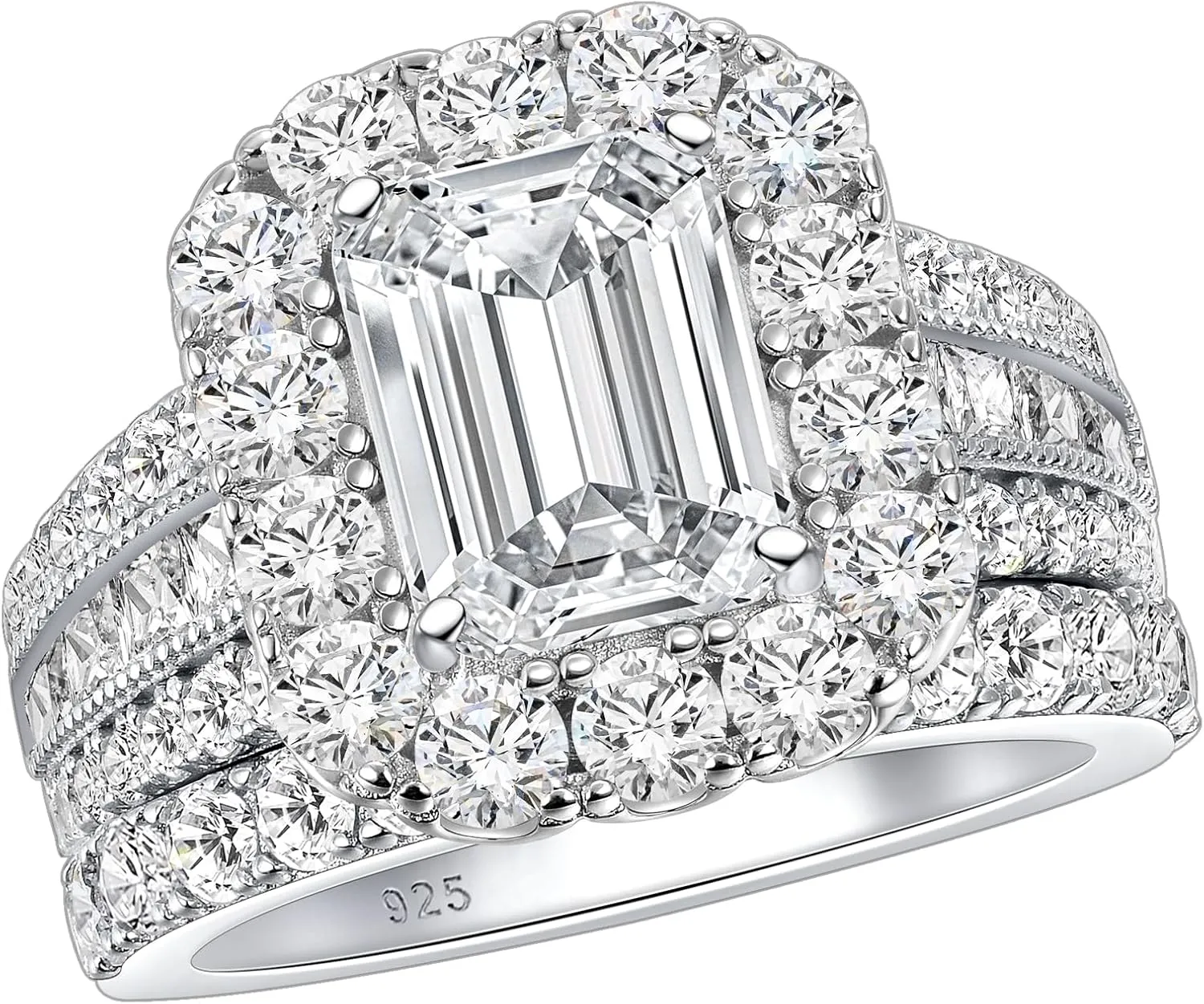 SHELOVES Emerald Cut Wedding Ring Sets For Women 5A Cubic Zirconia Bridal Sets 925 Sterling Silver Sz 5-10