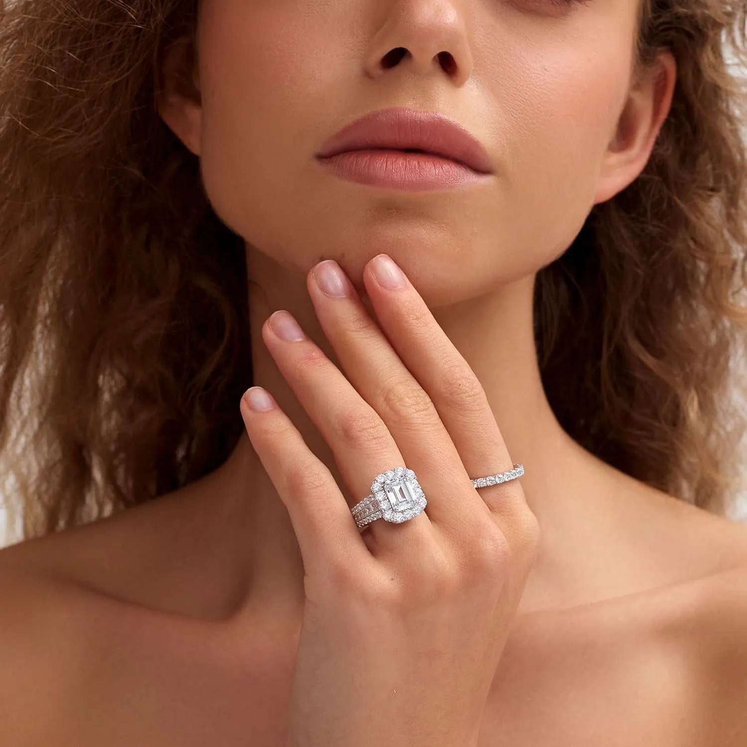 SHELOVES Emerald Cut Wedding Ring Sets For Women 5A Cubic Zirconia Bridal Sets 925 Sterling Silver Sz 5-10