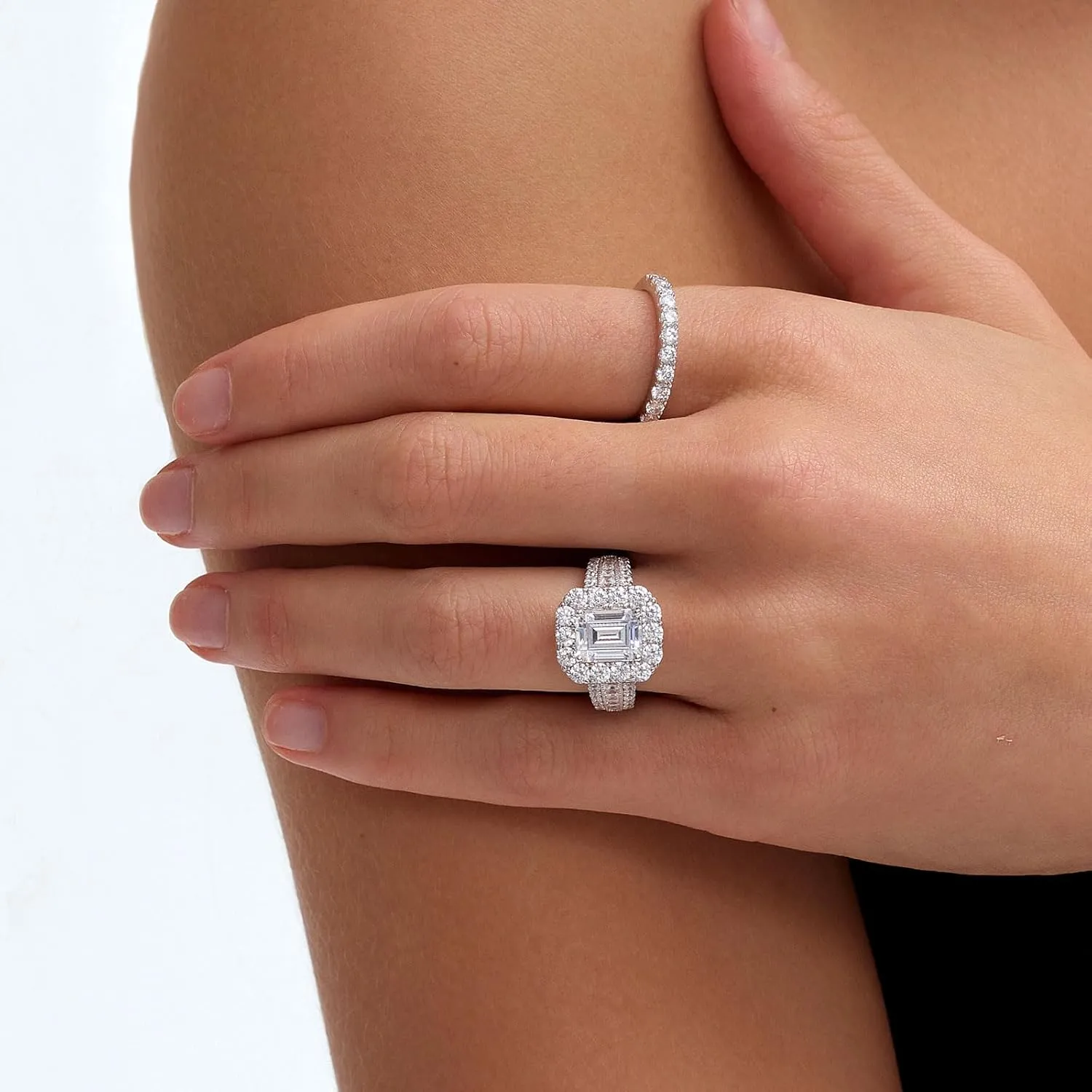 SHELOVES Emerald Cut Wedding Ring Sets For Women 5A Cubic Zirconia Bridal Sets 925 Sterling Silver Sz 5-10