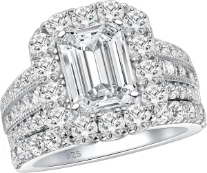 SHELOVES Emerald Cut Wedding Ring Sets For Women 5A Cubic Zirconia Bridal Sets 925 Sterling Silver Sz 5-10