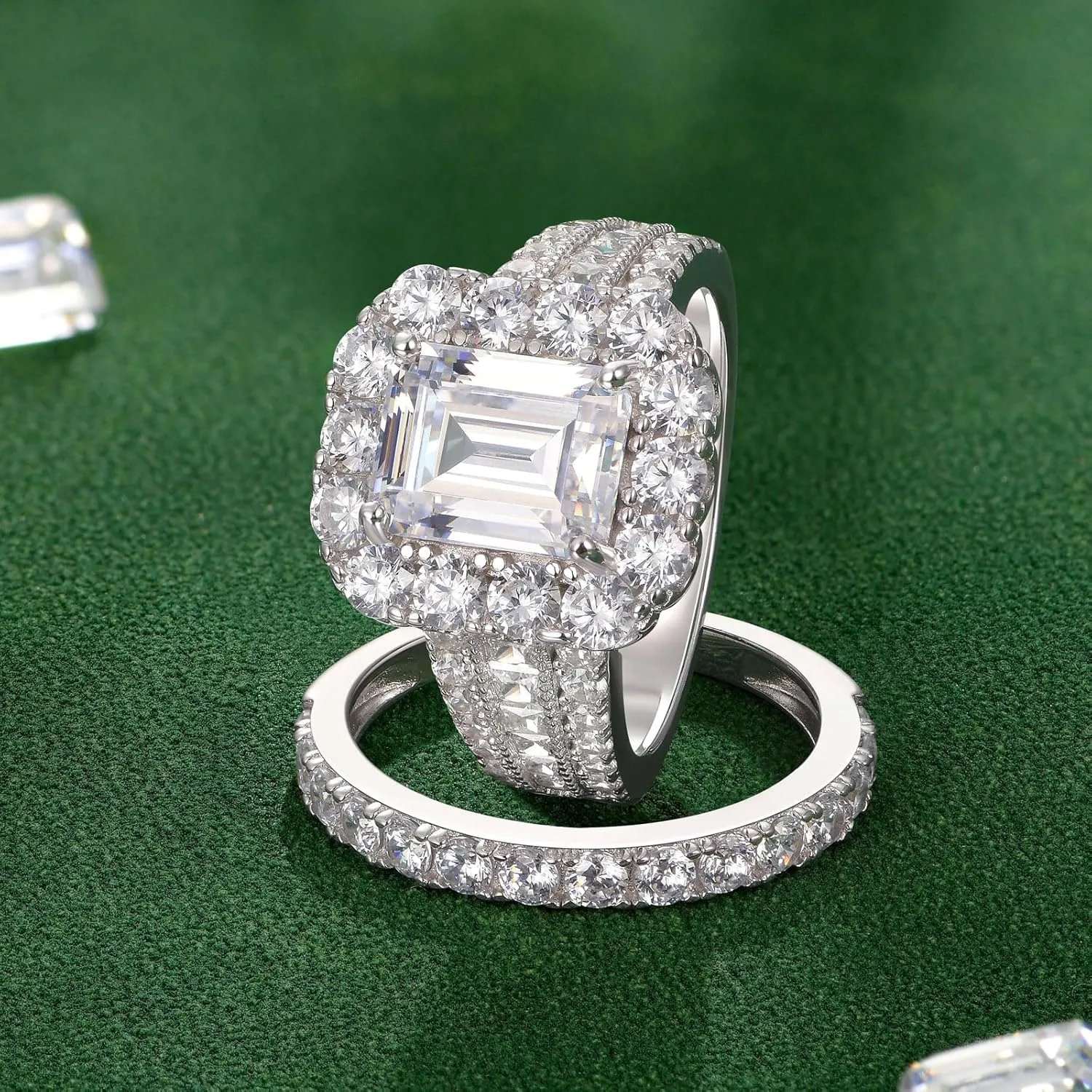 SHELOVES Emerald Cut Wedding Ring Sets For Women 5A Cubic Zirconia Bridal Sets 925 Sterling Silver Sz 5-10