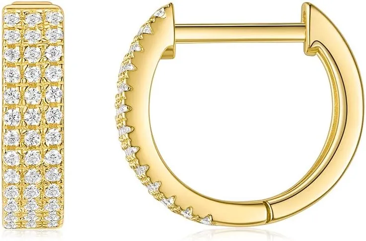 SHINYSO 925 Sterling Silver Hoop Earrings 14K Gold Plated with Cubic Zirconia Cuff Earrings Huggie Stud for Women
