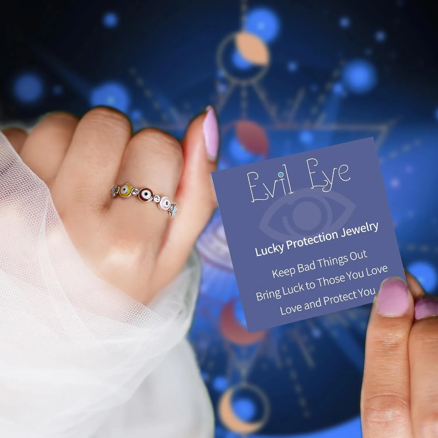 Shysnow Evil Eye Ring for Women 925 Sterling Silver Blue Hamsa Evil Eyes Enamel CZ Rings Dainty Turkish Greek Colorful Eyes Ojo Rings Lucky Protection Jewelry Size 5 to 10