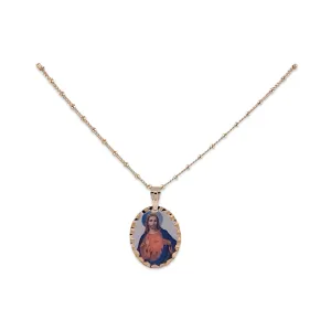 SIFRIMANIA Sacred Heart of Jesus Necklace  18K Gold Plated Satellite Chain, 17.2 Inches, Unisex Catholic Pendant