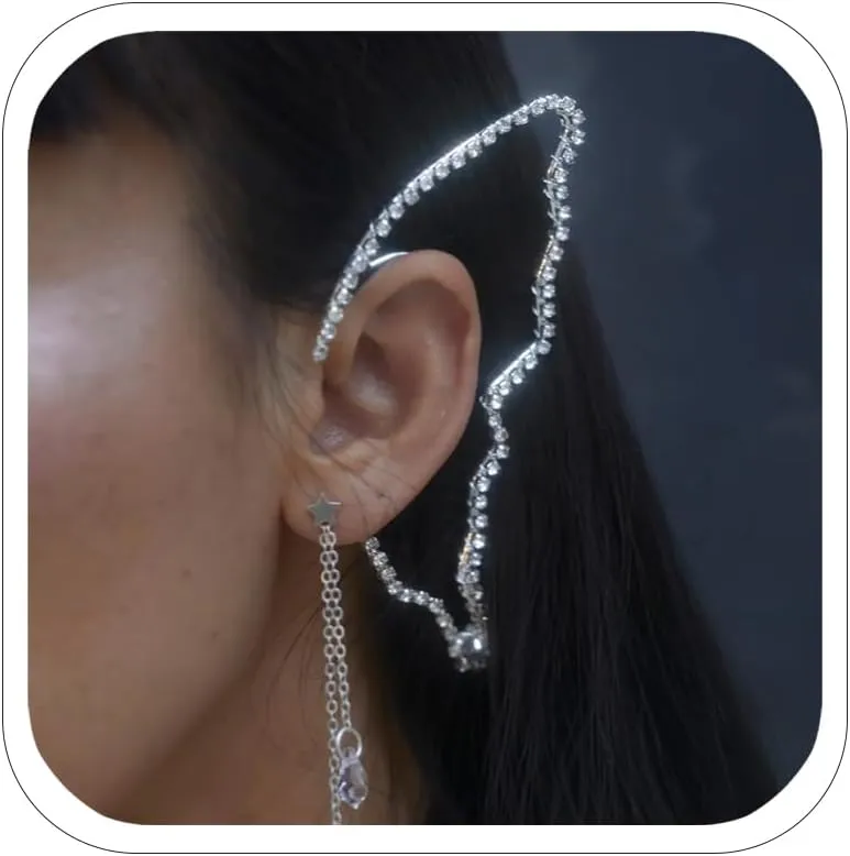 Silver Butterfly Ear Cuffs Earrings Non Piercing Fairy Wrap Rhinestone Earrings for Women Dainty Accessories
