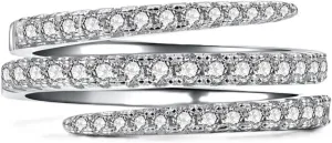 Silver Emerald Cut Eternity Ring For Women Platinum Plated 925 Sterling Silver Infinity Band CZ Simulated Diamond Engagement Ring 10