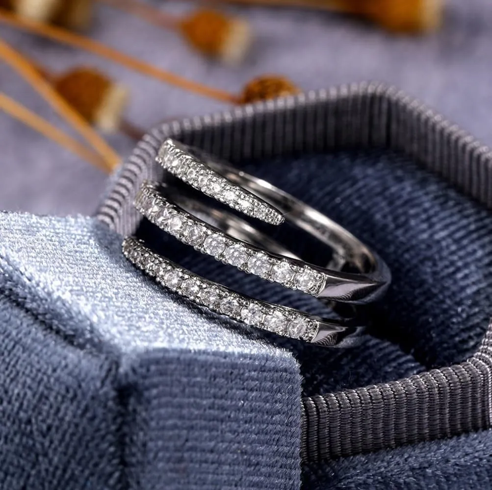 Silver Emerald Cut Eternity Ring For Women Platinum Plated 925 Sterling Silver Infinity Band CZ Simulated Diamond Engagement Ring 6