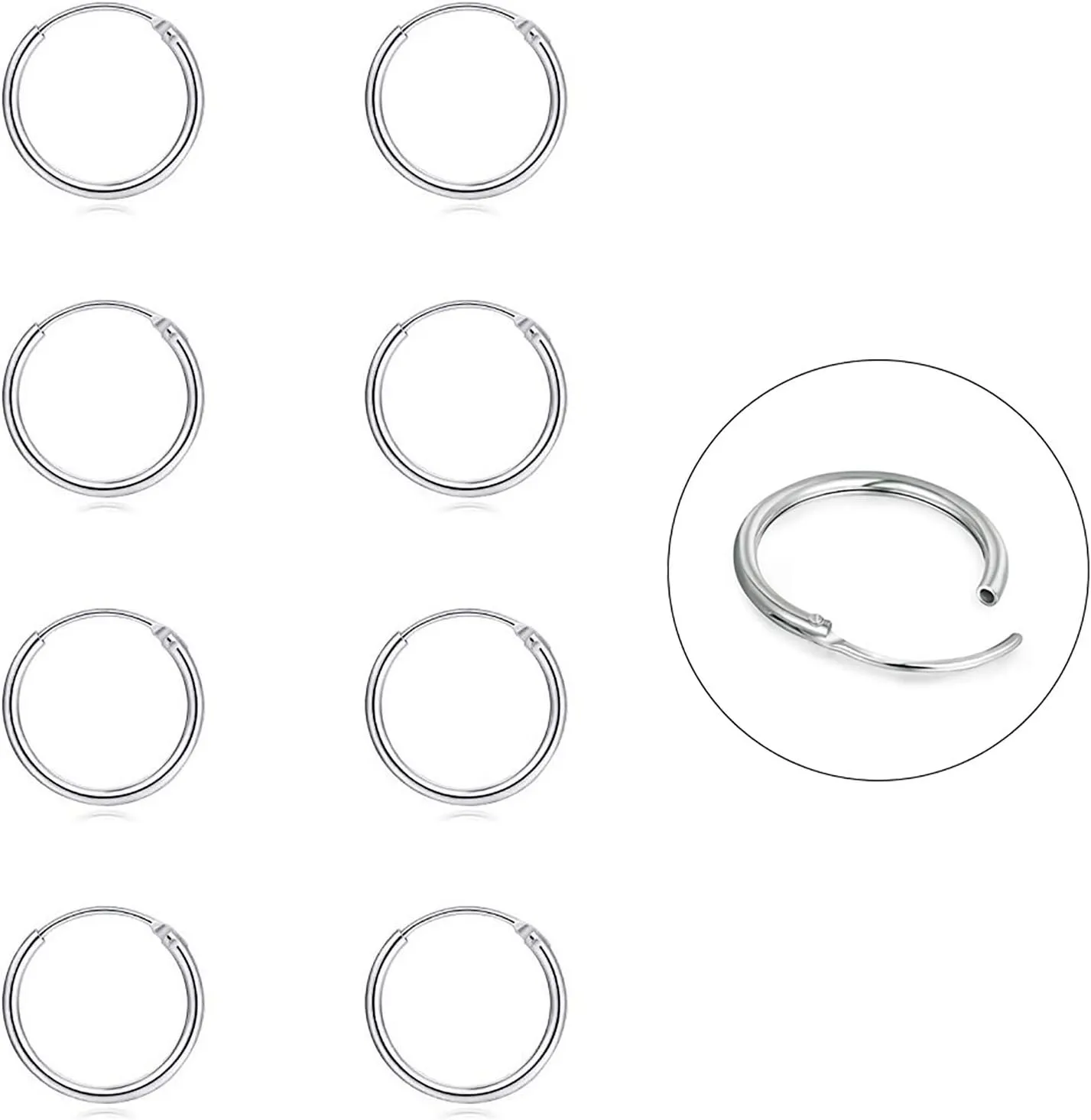 Silver Hoop Earrings- Cartilage Earring Small Hoop Earrings for Women Men,4 Pairs of Hypoallergenic 925 Sterling Silver Tragus Earrings