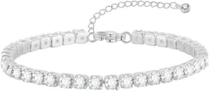 Silver Jewelry Set Tennis Necklaces for Women Sterling Silver Wedding Jewelry Sets for Brides Rhinestone Choker Necklace and Earring Set Bridal Prom Jewelry Set Accessories