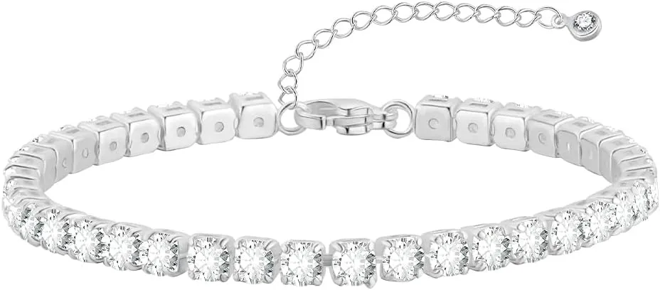 Silver Jewelry Set Tennis Necklaces for Women Sterling Silver Wedding Jewelry Sets for Brides Rhinestone Choker Necklace and Earring Set Bridal Prom Jewelry Set Accessories