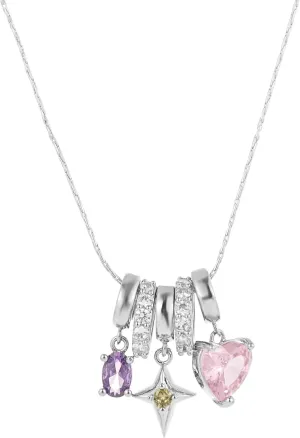 Silver Plated CZ Charm Necklace for Women Dainty Cubic Zirconia Heart Star Pendant Necklace Trendy Women Jewelry Gifts