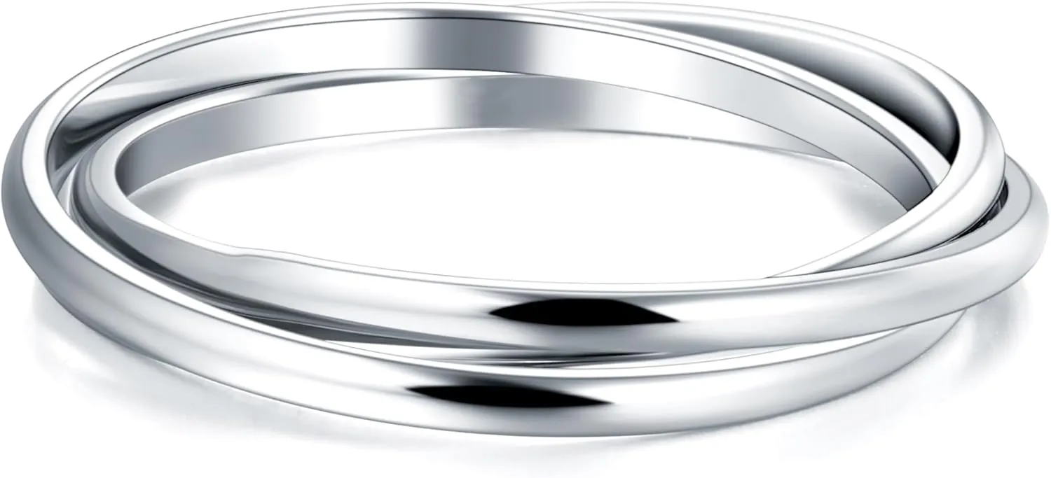 Silver Rings| Silver Rings for Women| Fidget Ring| Stacking Rings| Anxiety Ring| 14K White Gold Plated Rings- Interlocking Ring for Women and Men- 2mm 3mm Each Band Size 4-12