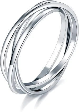 Silver Rings| Silver Rings for Women| Fidget Ring| Stacking Rings| Anxiety Ring| 14K White Gold Plated Rings- Interlocking Ring for Women and Men- 2mm 3mm Each Band Size 4-12