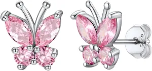 SILVERCUTE Butterfly Earrings Necklace Ring, 925 Sterling Silver Cute Ear Cuffs/Stackable Rings/Stud Earrings for Women Teen Girls -Stunning CZ Birthstone Butterfly Jewelry Gift with Box