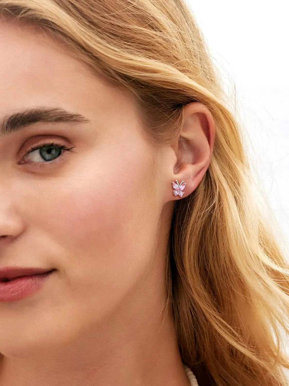 SILVERCUTE Butterfly Earrings Necklace Ring, 925 Sterling Silver Cute Ear Cuffs/Stackable Rings/Stud Earrings for Women Teen Girls -Stunning CZ Birthstone Butterfly Jewelry Gift with Box