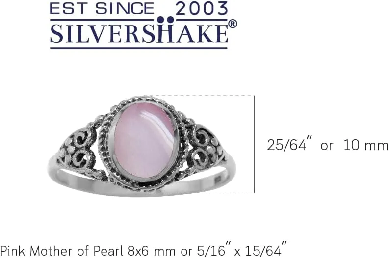 Silvershake 8x6mm Oval Shape Inlay 925 Sterling Silver Filigree Victorian Style Ring