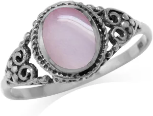 Silvershake 8x6mm Oval Shape Inlay 925 Sterling Silver Filigree Victorian Style Ring