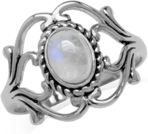 Silvershake Bezel Set Cabochon Gemstone Surrounded by Twisted Rope White Gold Plated 925 Sterling Silver Victorian Style Ring