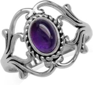 Silvershake Bezel Set Cabochon Gemstone Surrounded by Twisted Rope White Gold Plated 925 Sterling Silver Victorian Style Ring