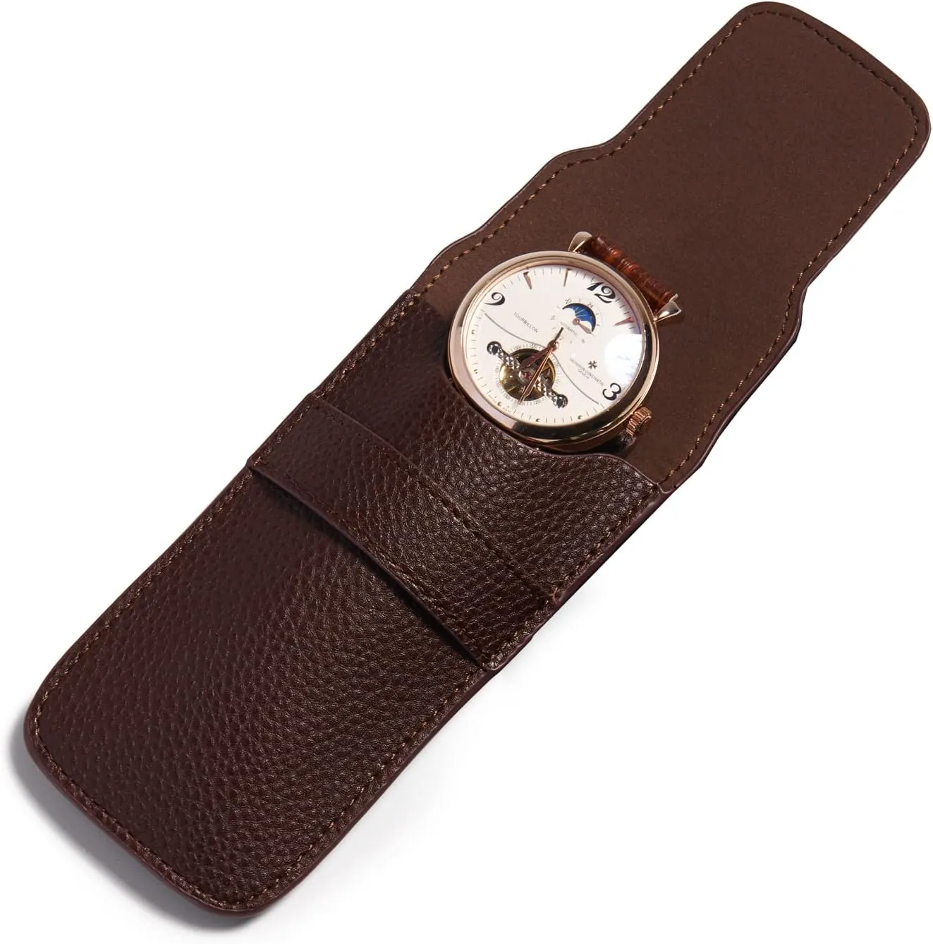 Single Watch Gift Pouch Portable PU Leather Travel Watch Storage Bag for Men and Women(Brown)
