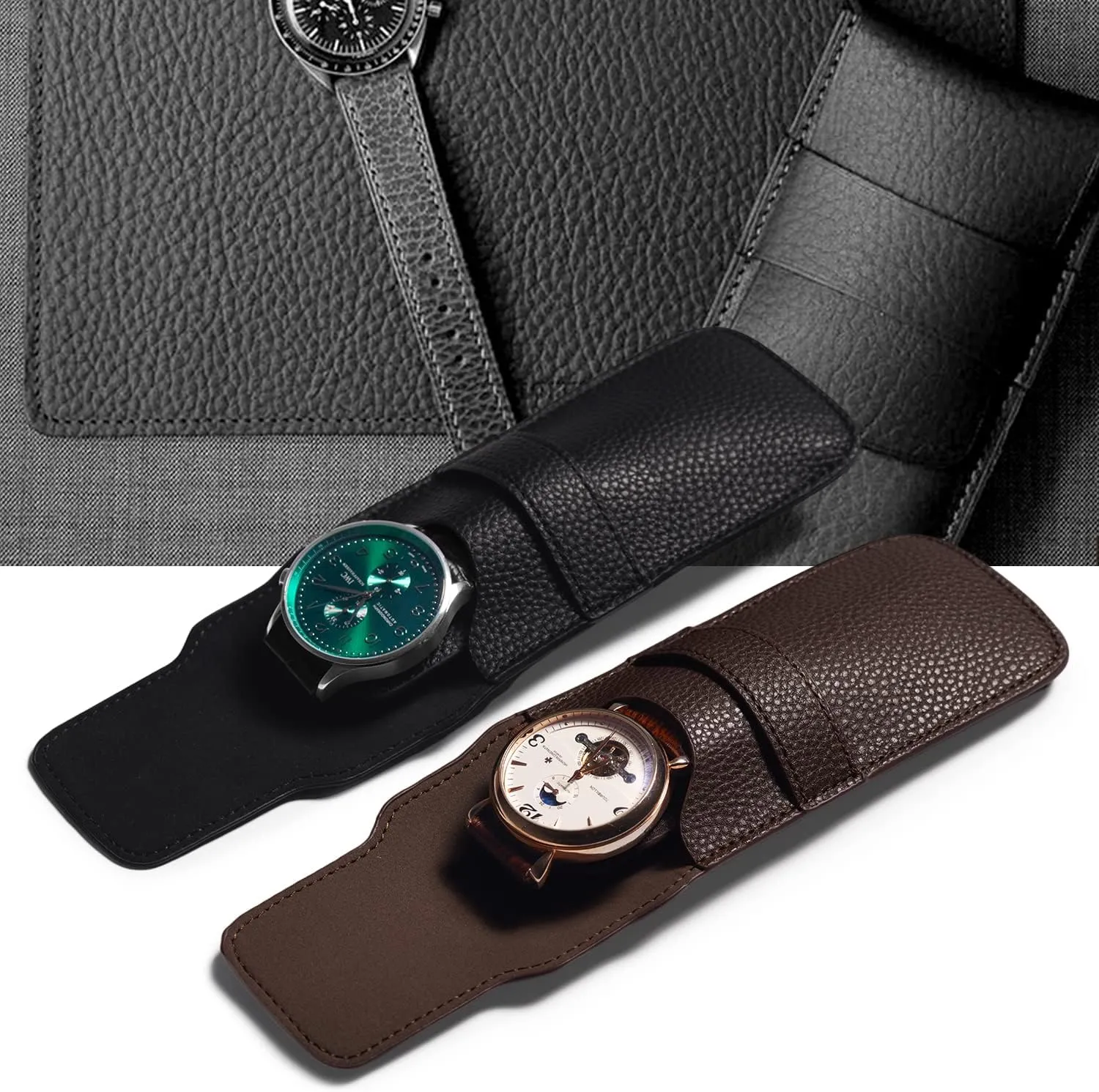 Single Watch Gift Pouch Portable PU Leather Travel Watch Storage Bag for Men and Women(Brown)