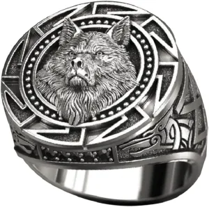 Slavic Wolf Ring Viking Rings for Men Norse Nordic Wolf Head Ring Retro Wolf Totem 925 Silver Rings, Signet Rings, Amulet Ring, Animal Wolf Jewelry for Men (9#)