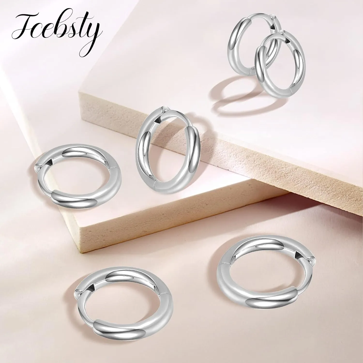 Small Silver Hoop Earrings-Cubic Zirconia Cuff Earrings| 3 Pairs Sterling Silver Hoop Earrings|Tiny Cartilage Hoop Earrings for Women Men (8mm/10mm/12mm)