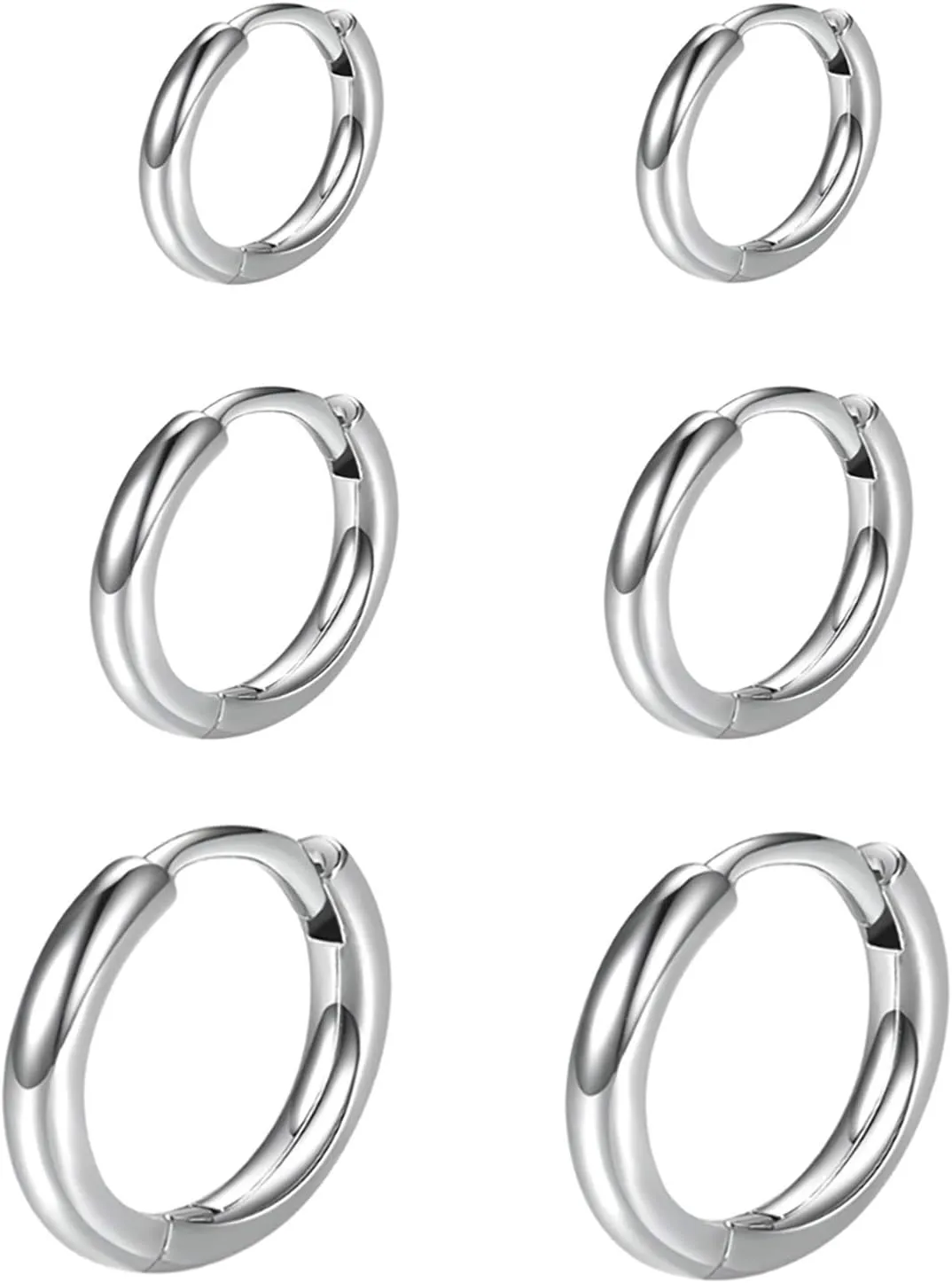 Small Silver Hoop Earrings-Cubic Zirconia Cuff Earrings| 3 Pairs Sterling Silver Hoop Earrings|Tiny Cartilage Hoop Earrings for Women Men (8mm/10mm/12mm)