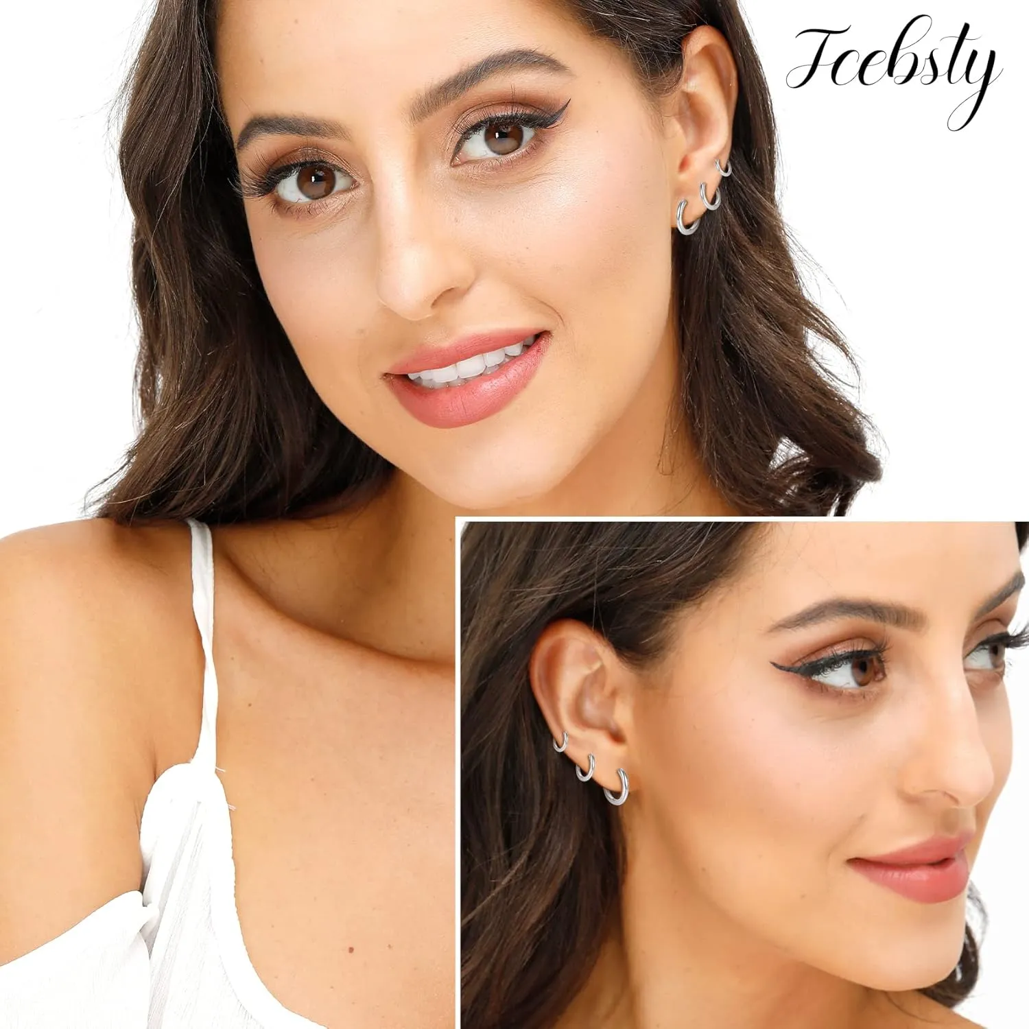Small Silver Hoop Earrings-Cubic Zirconia Cuff Earrings| 3 Pairs Sterling Silver Hoop Earrings|Tiny Cartilage Hoop Earrings for Women Men (8mm/10mm/12mm)