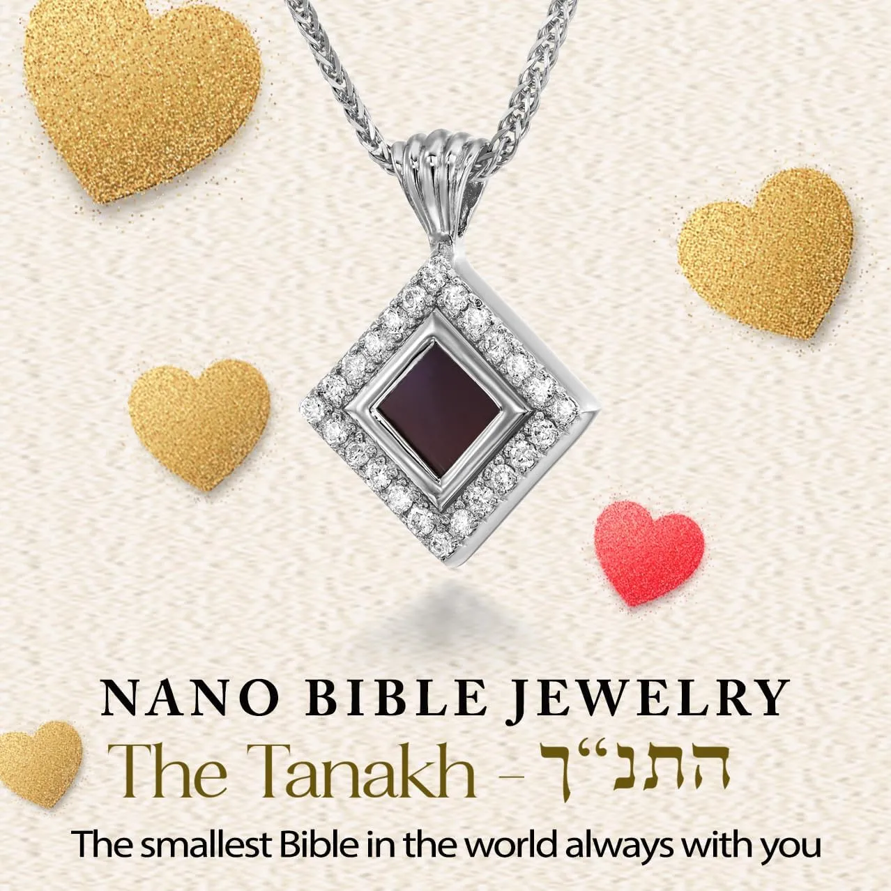 Smallest Hebrew Nano Bible on Jewish Necklace - on Cubic Zirconia Pendant with Entire Tanakh Bible Holy Scriptures on 0.2" Microchip, Religious Jewelry for Women, 18" Spiga Chain