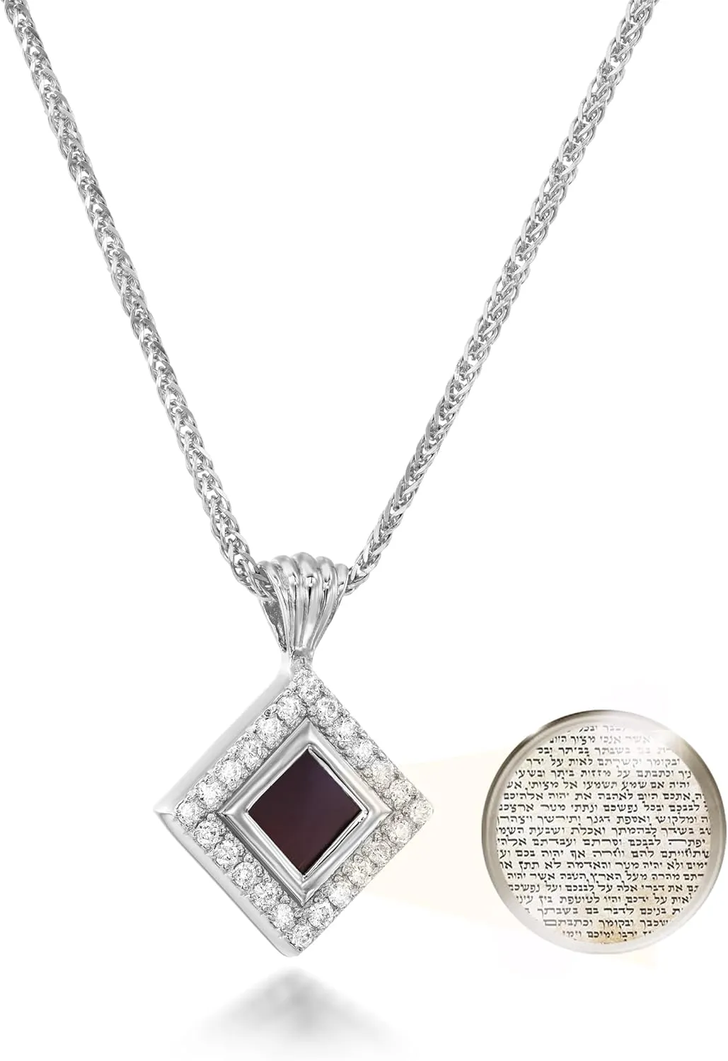 Smallest Hebrew Nano Bible on Jewish Necklace - on Cubic Zirconia Pendant with Entire Tanakh Bible Holy Scriptures on 0.2" Microchip, Religious Jewelry for Women, 18" Spiga Chain