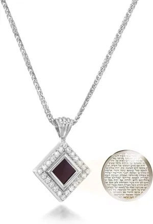 Smallest Hebrew Nano Bible on Jewish Necklace - on Cubic Zirconia Pendant with Entire Tanakh Bible Holy Scriptures on 0.2" Microchip, Religious Jewelry for Women, 18" Spiga Chain